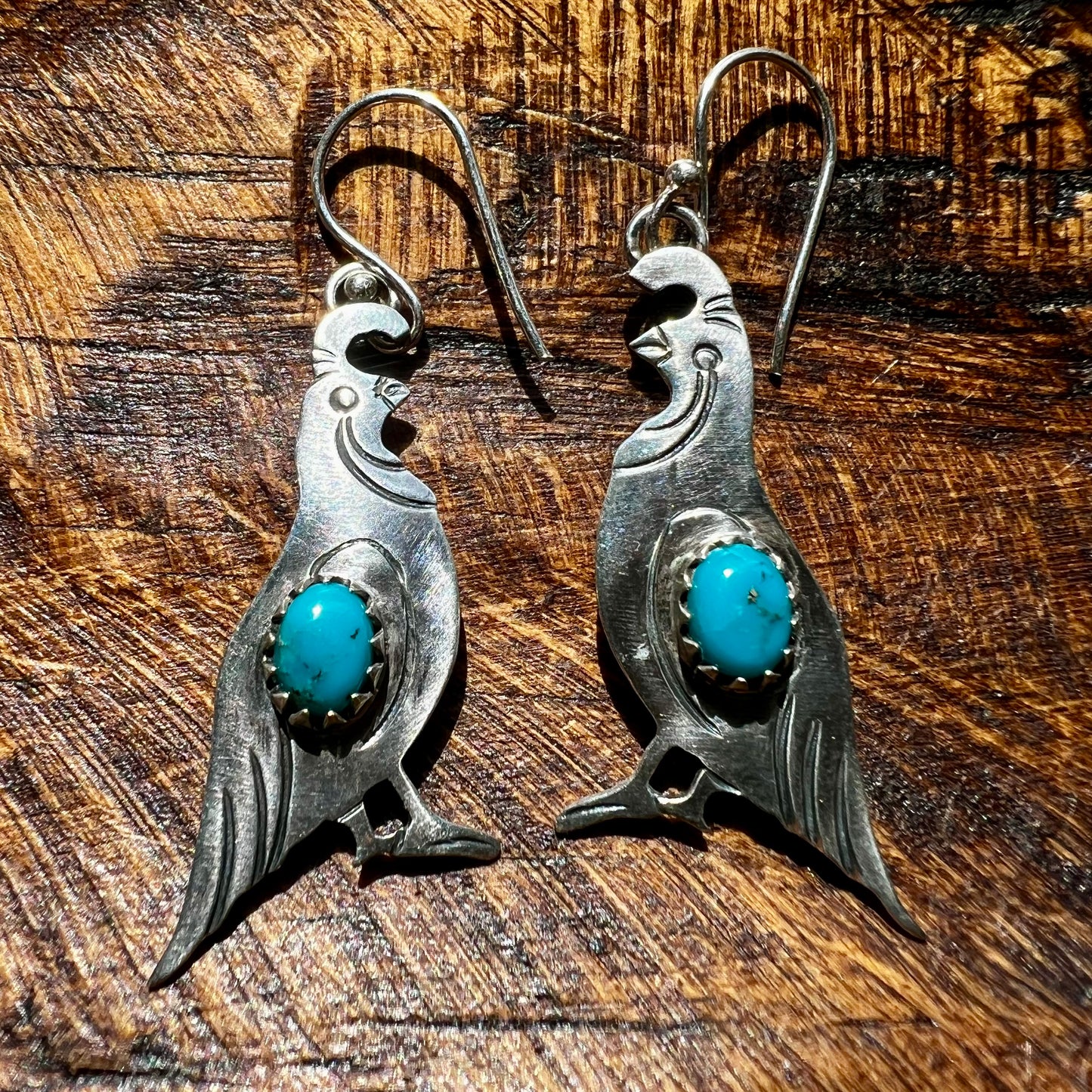 Kingman Turquoise Quail Earrings | Sterling Silver Southwestern Dangles