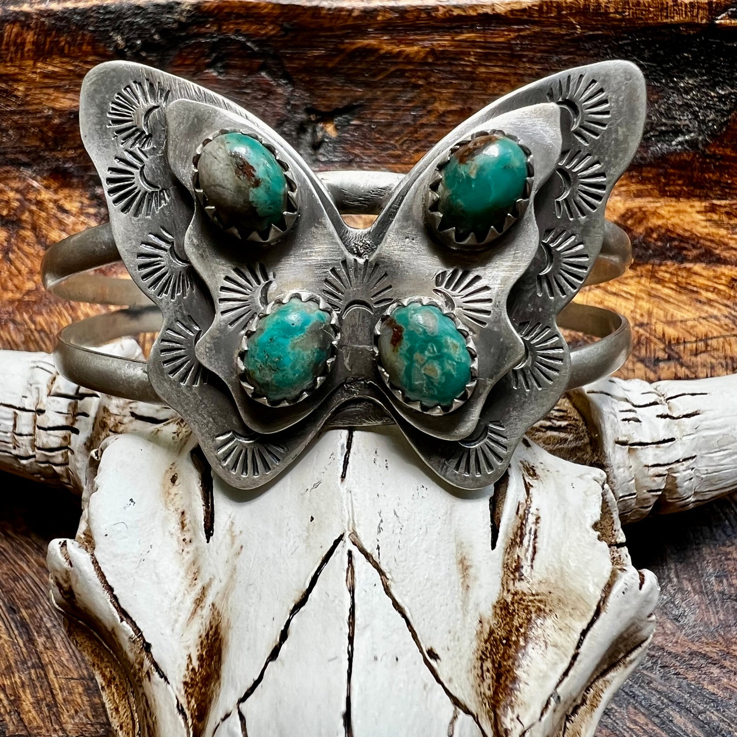 Fox Turquoise Butterfly Sterling Silver Cuff Bracelet