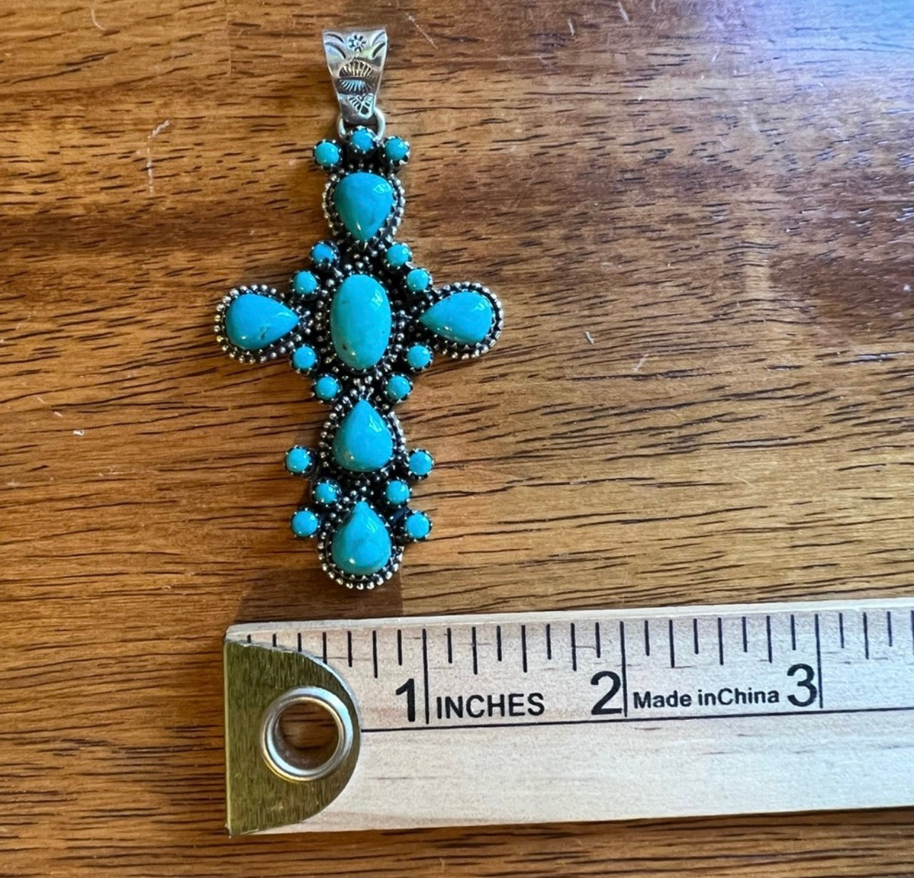 Sterling Silver & Kingman Turquoise Cluster Cross Pendant
