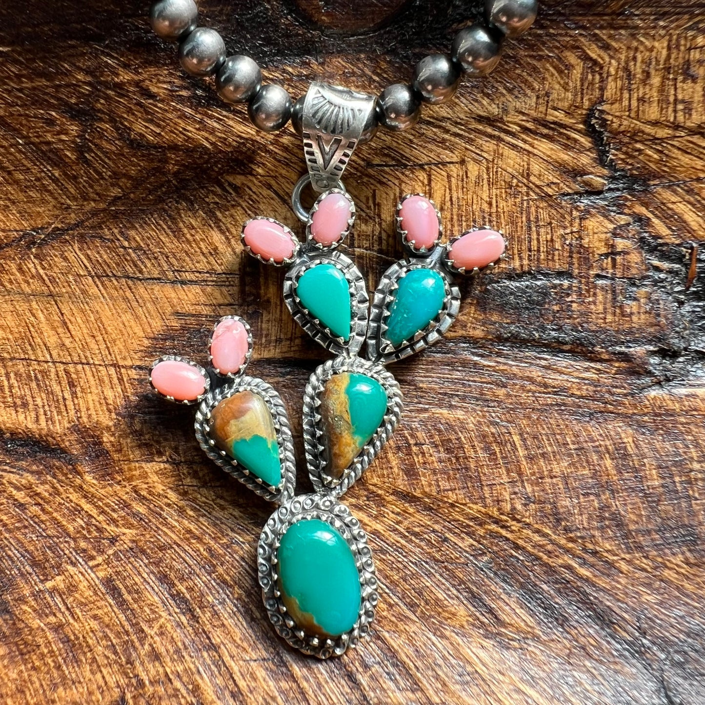 Sterling Silver Fox Turquoise Queen Conch Cactus Pendant