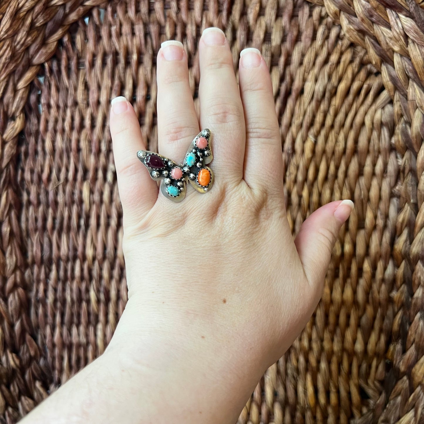 Sterling Silver Multi Stone Butterfly Ring Size 8 (Adjustable)
