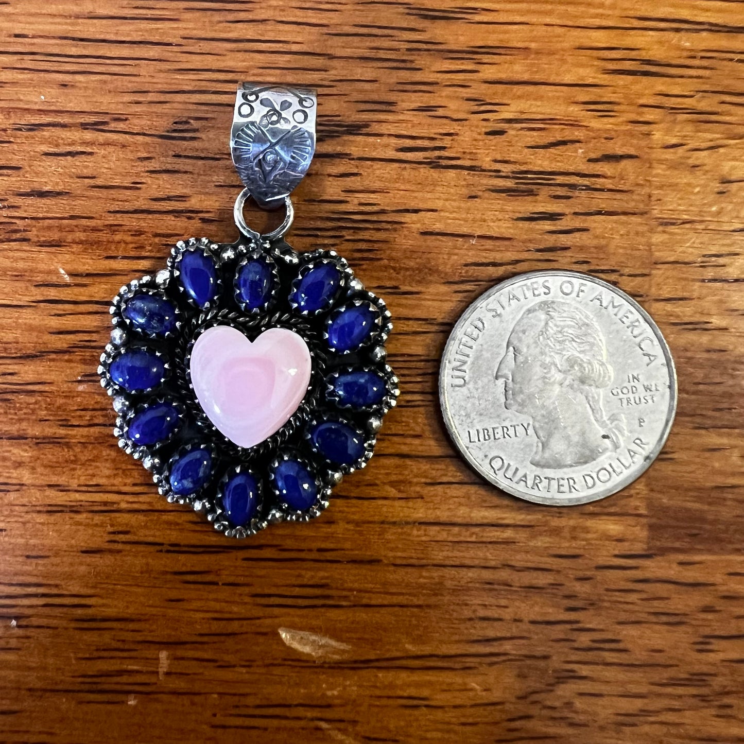 Pink Queen Conch Heart & Lapis Lazuli Statement Pendant – Sterling Silver