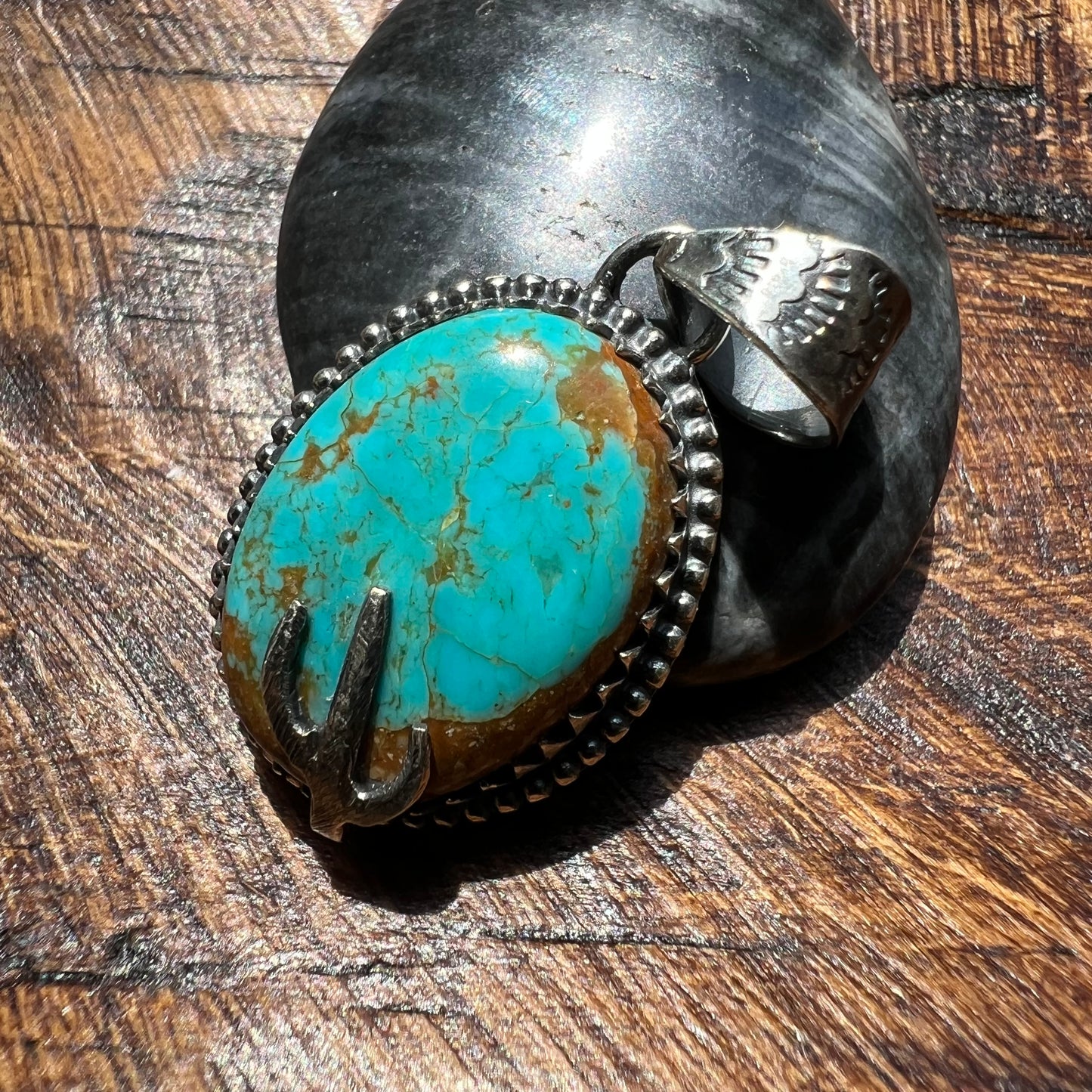 925 Sterling Silver Kingman Turquoise Cactus Pendant Handmade Southwestern
