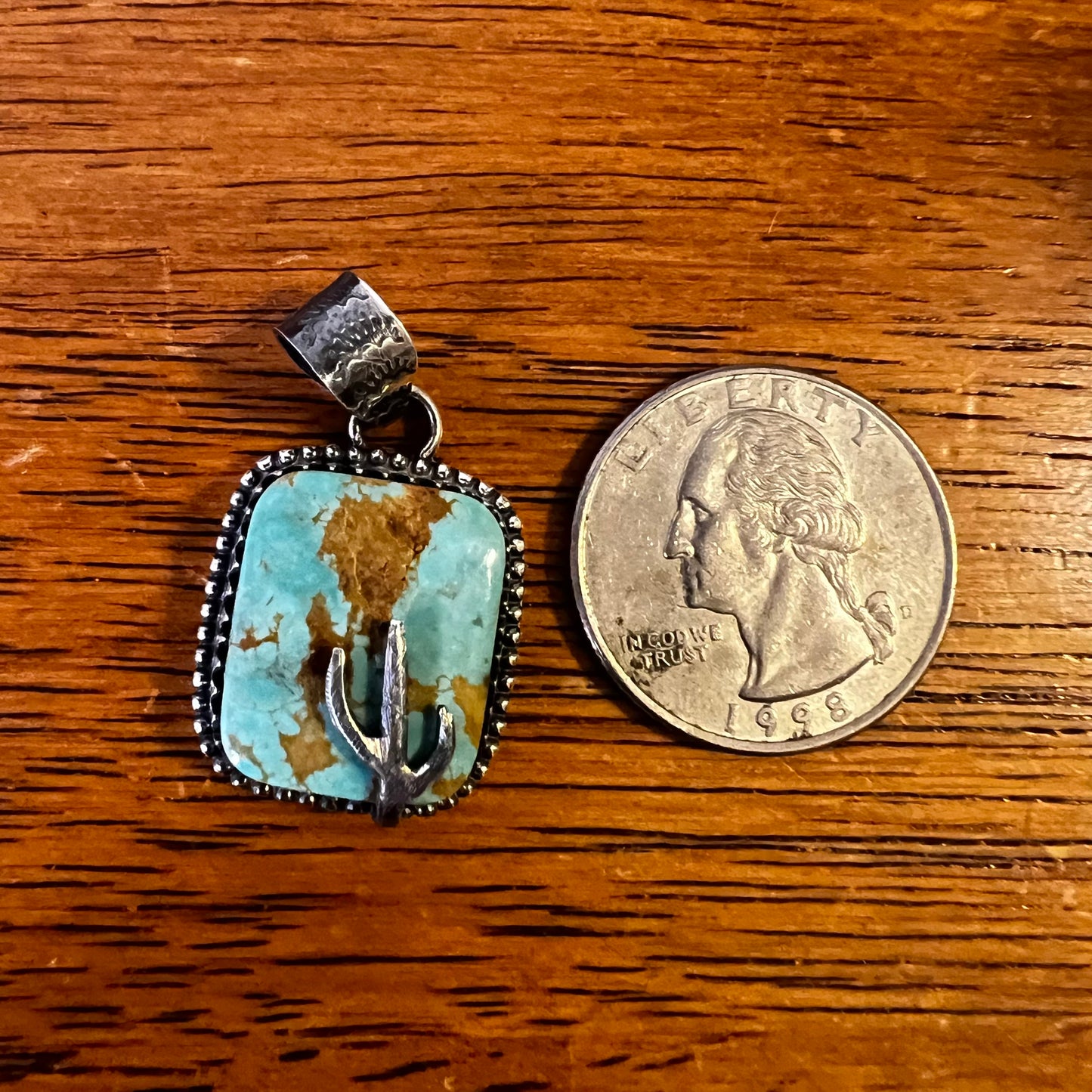 Sterling Silver & Kingman Turquoise Cactus Pendant