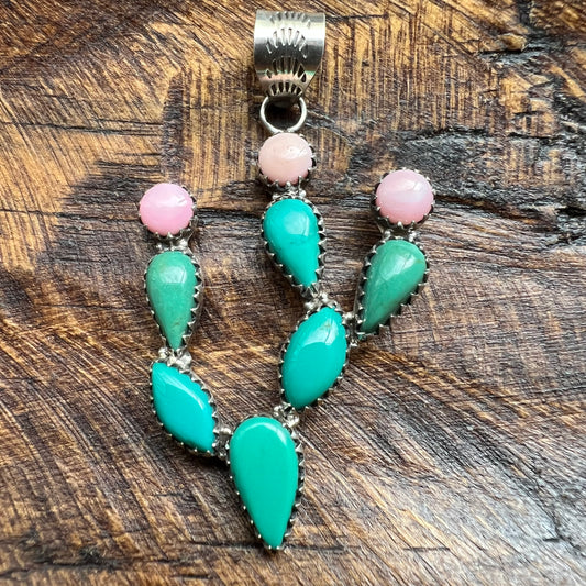 Kingman Turquoise & Queen Conch Cactus Pendant in Sterling Silver