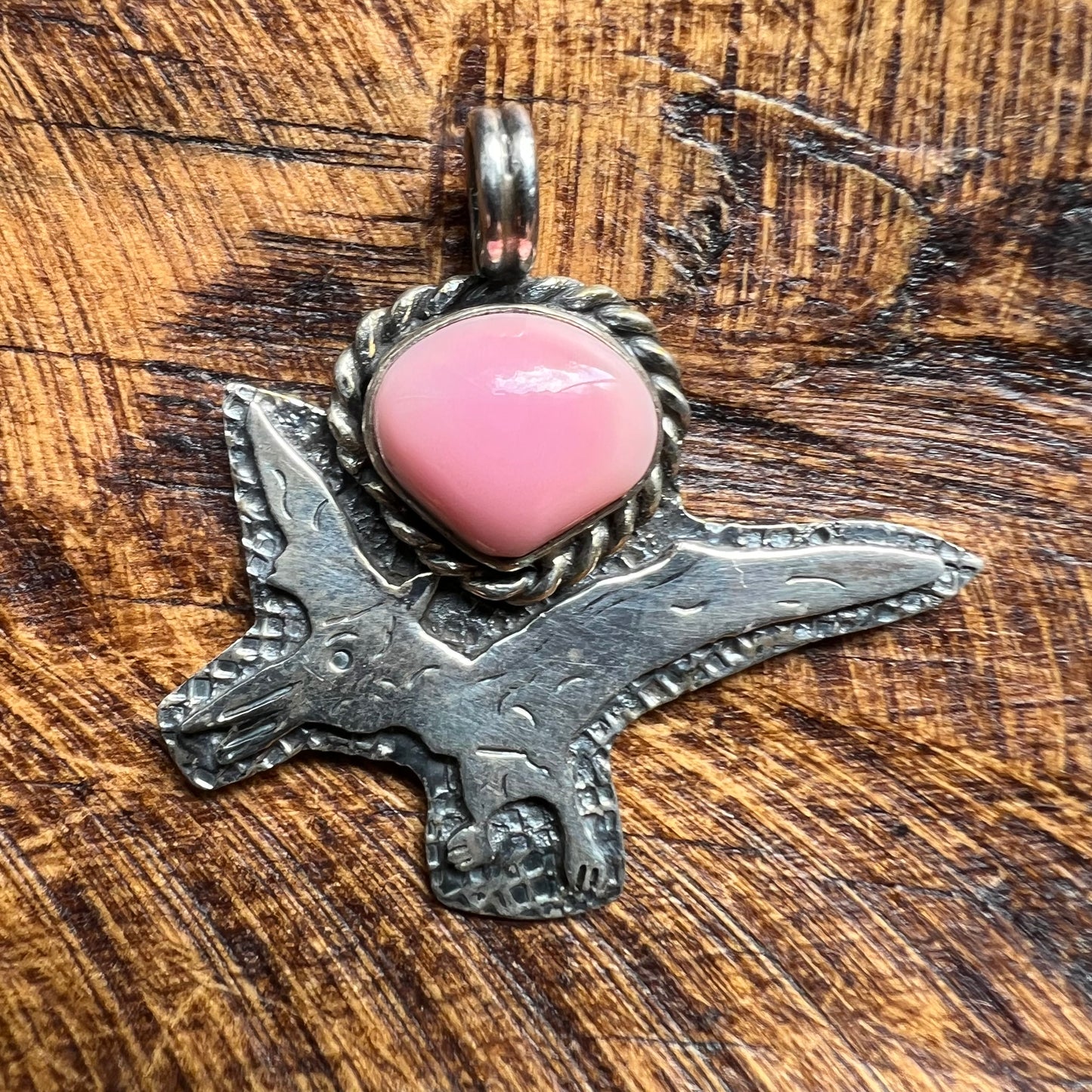 Sterling Silver Pink Conch Pterodactyl Dinosaur Pendant