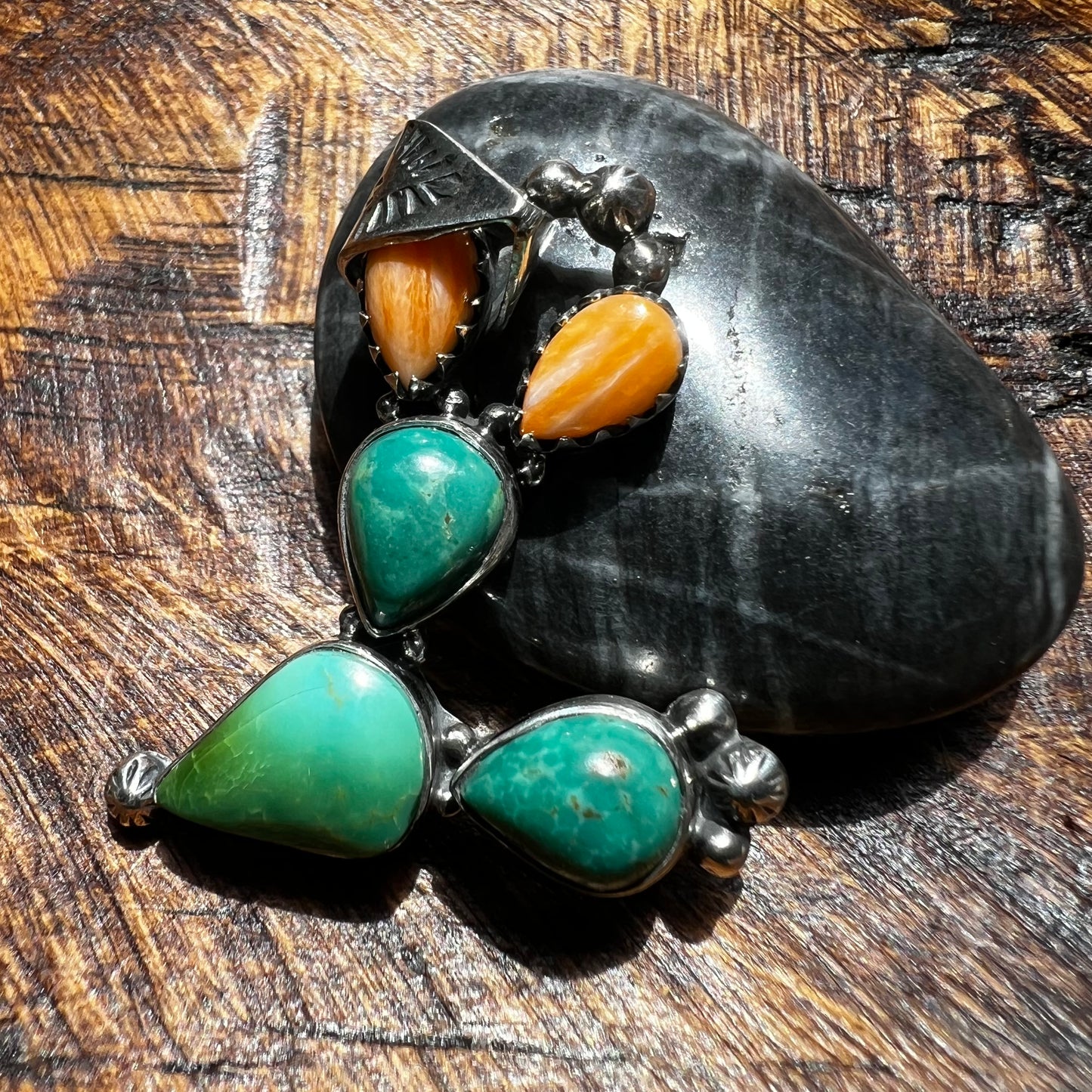 Kingman Turquoise & Spiny Oyster Cactus Pendant in Sterling Silver
