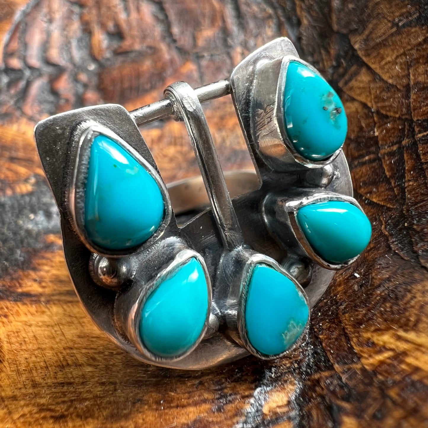 Sterling Silver Kingman Turquoise Belt Buckle Ring | Adjustable