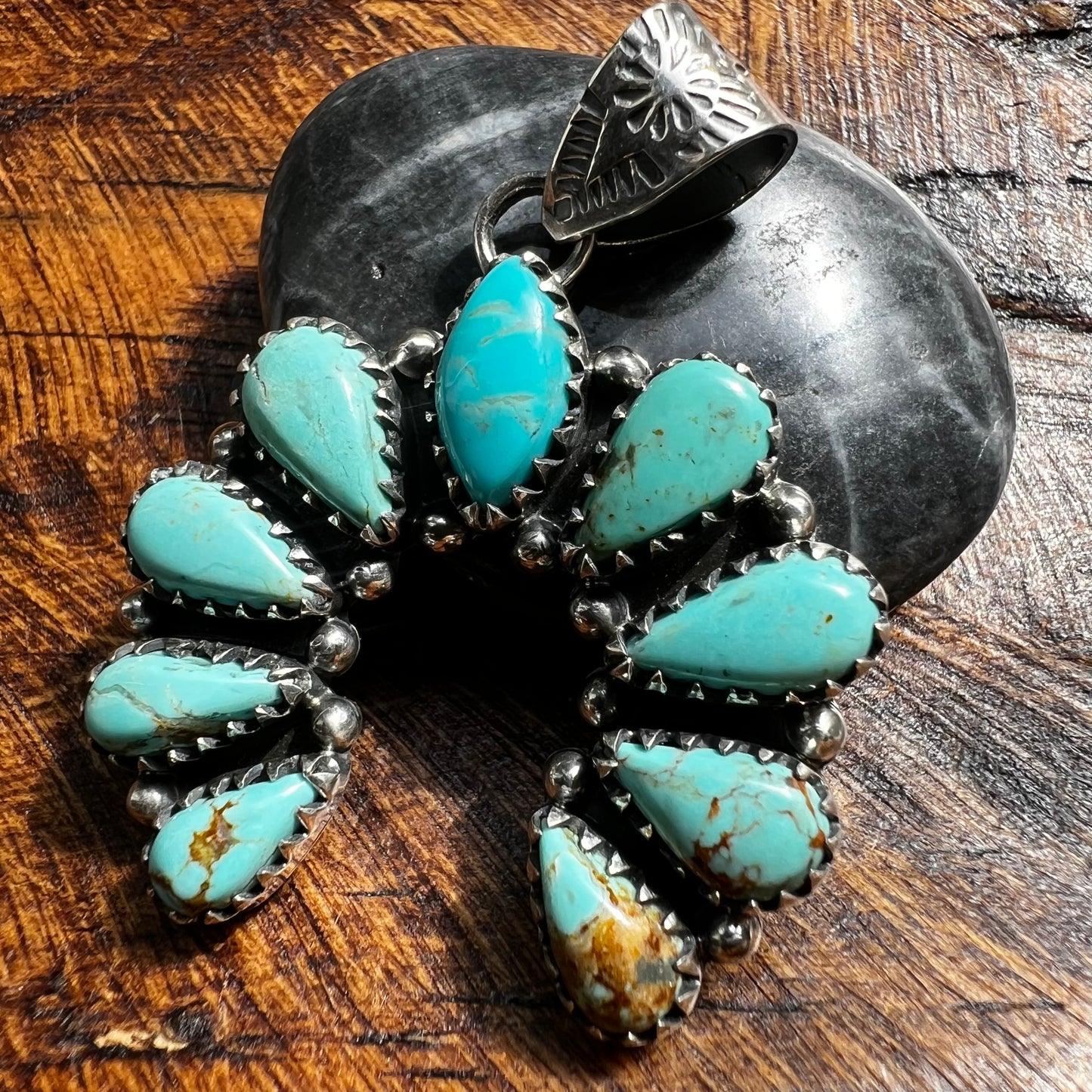 Sterling Silver Turquoise Cluster Naja Pendant