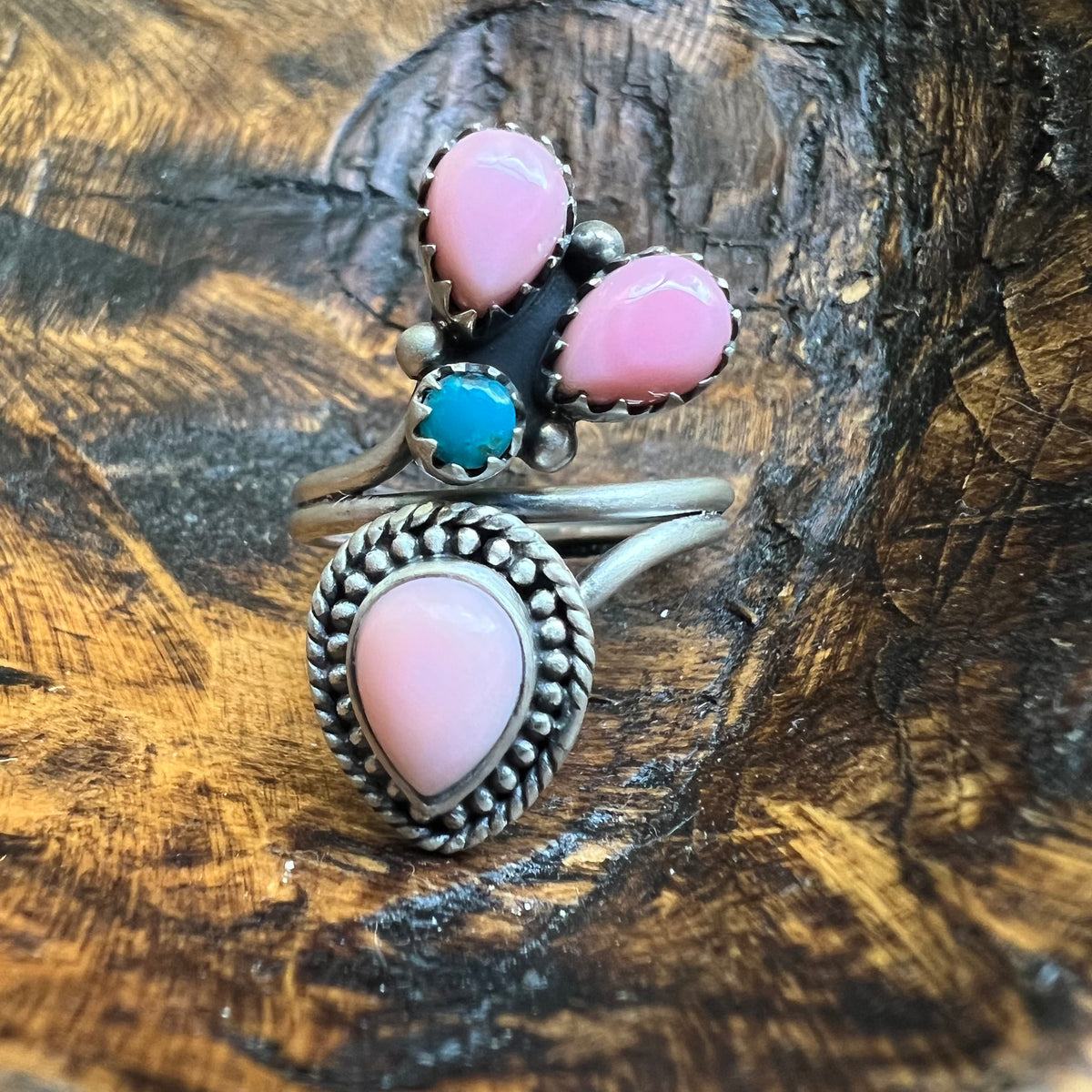 Sterling Silver Queen Conch & Turquoise Statement Ring – Size 10
