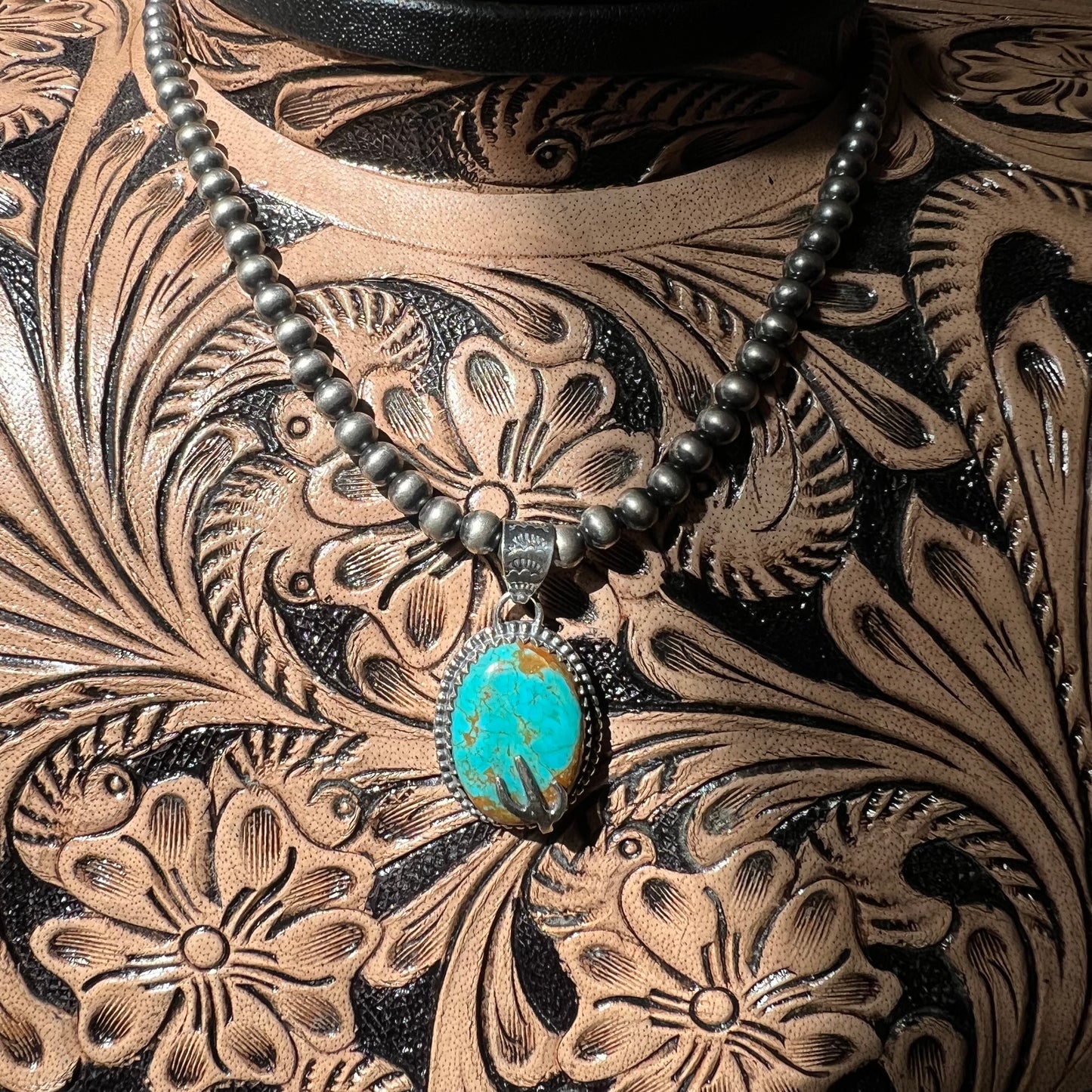 925 Sterling Silver Kingman Turquoise Cactus Pendant Handmade Southwestern