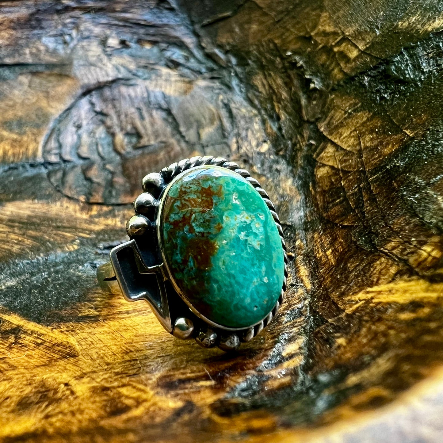 Kingman Turquoise Lightning Bolt Ring – Sterling Silver Size 10