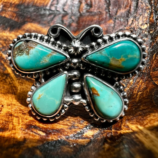 Kingman Turquoise Butterfly Sterling Silver Ring – Size 9