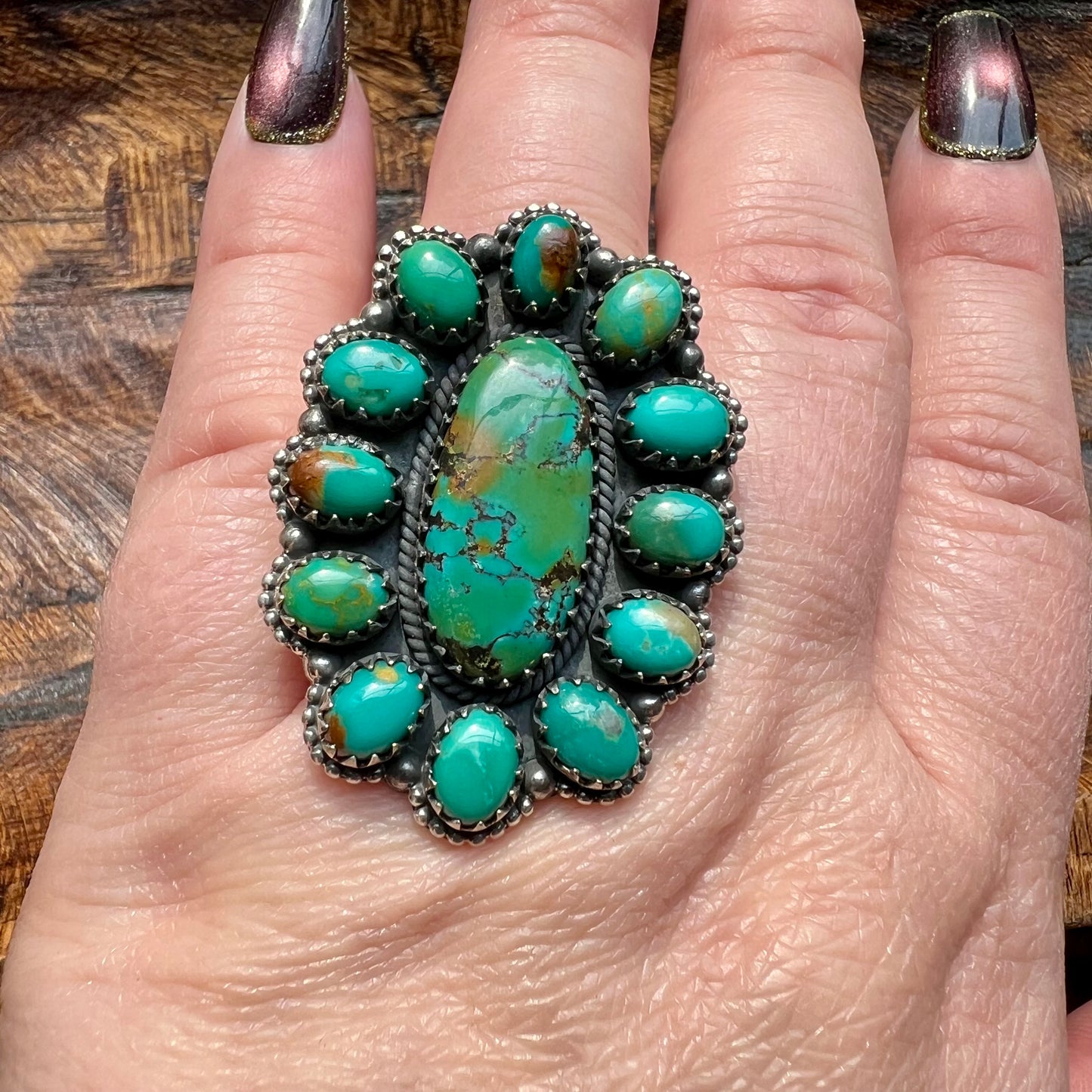 Kingman Turquoise Collector Cluster Ring Size 8.75