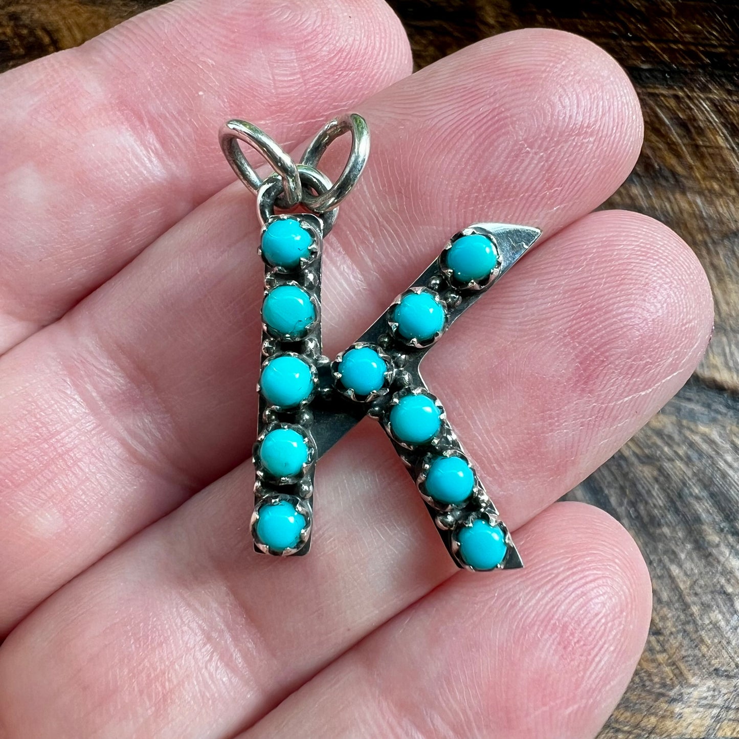 Kingman Turquoise Initial K Sterling Silver Pendant