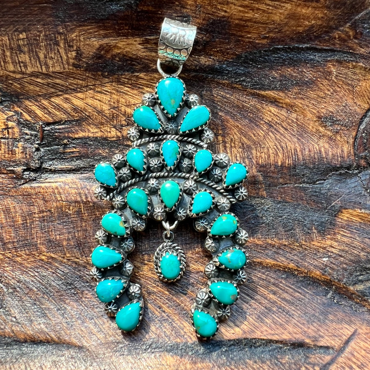 Kingman Turquoise Naja Pendant | Sterling Silver Cluster Statement