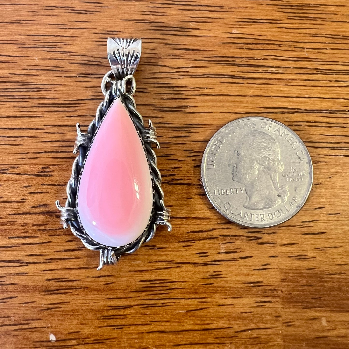 Sterling Queen Conch Barbed Wire Teardrop Pendant