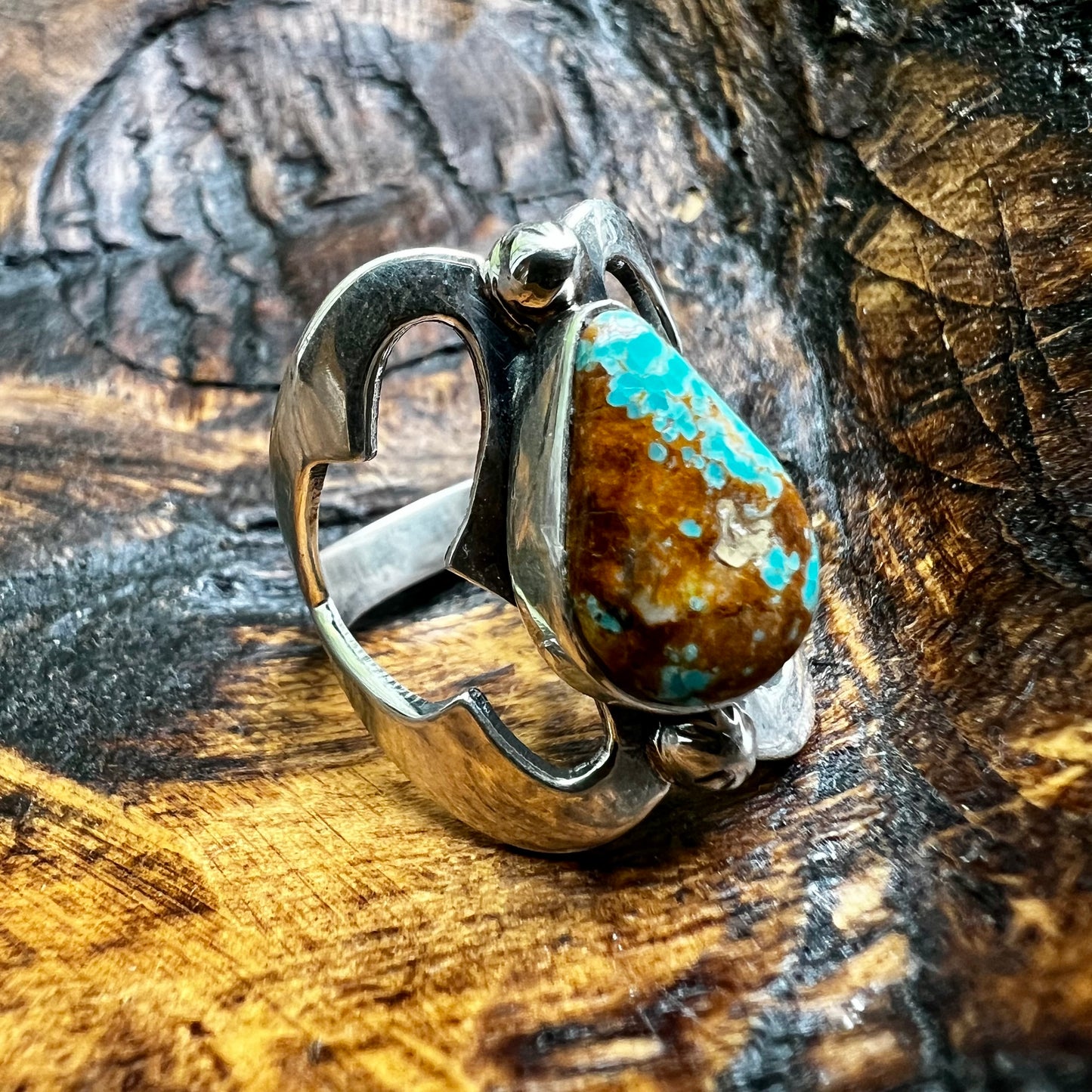 Sterling Silver Kingman Turquoise Cutout Ring – Size 6