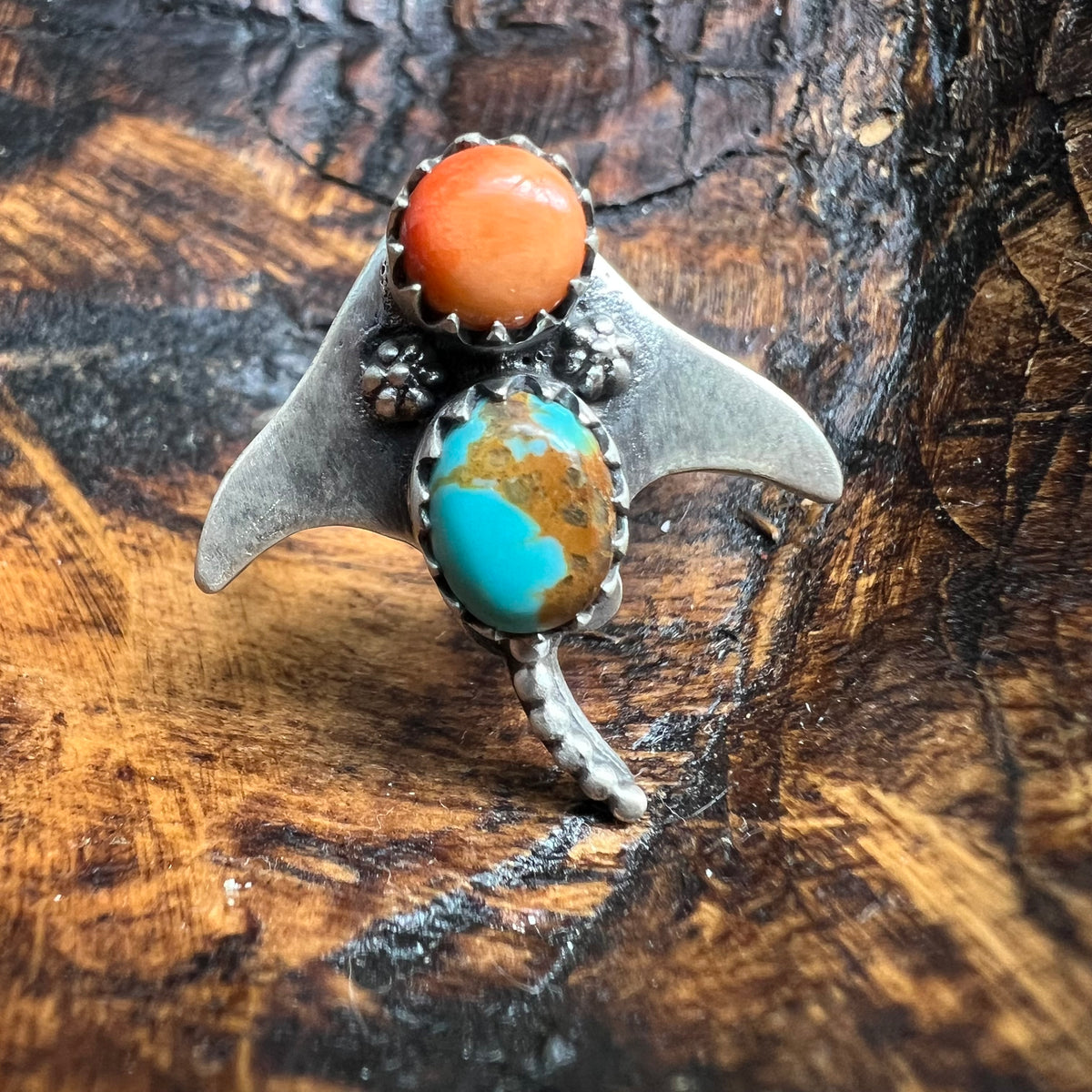 Sterling Silver Manta Ray Ring – Turquoise with Queen Conch or Spiny Oyster
