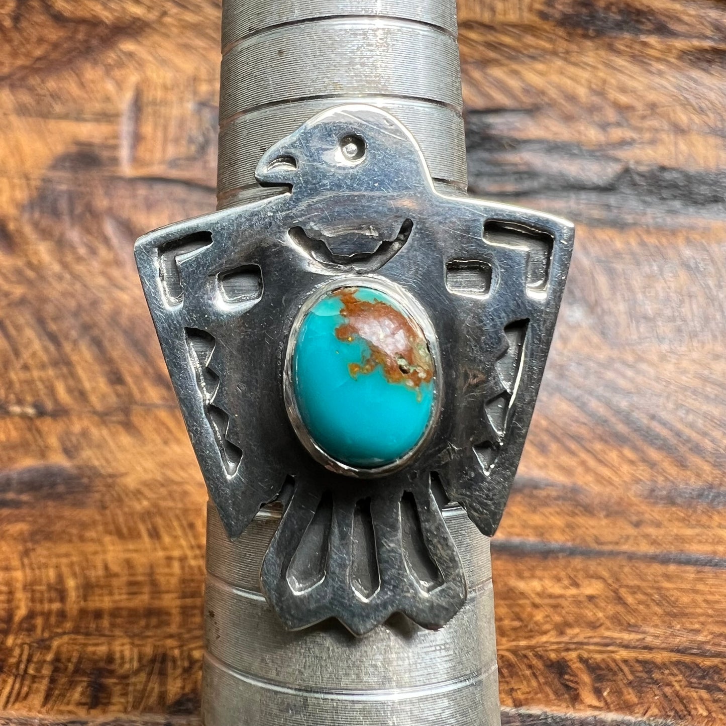 Sterling Silver Kingman Turquoise Thunderbird Ring Size 8.5