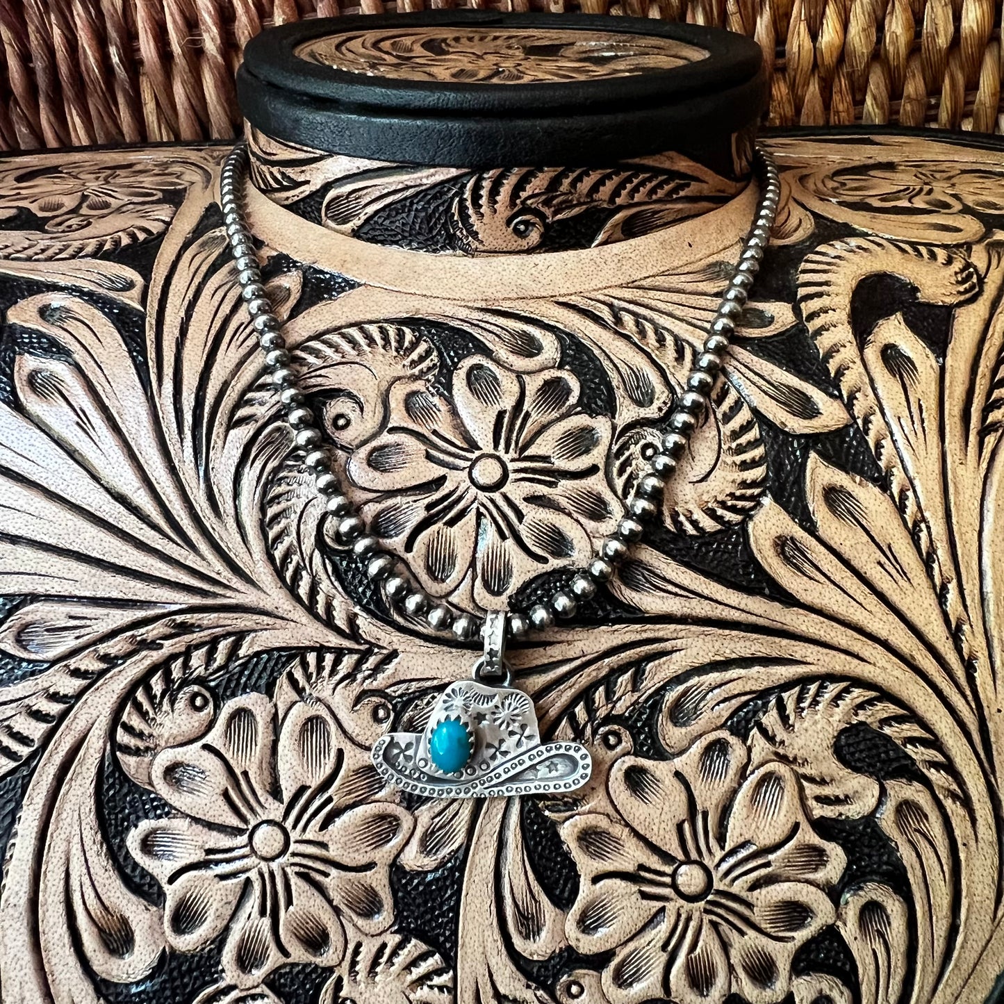 Sterling Silver Kingman Turquoise Cowboy Hat Pendant