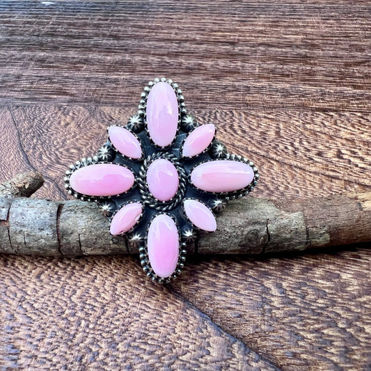 Blush Conch Floral Cluster Ring – Handcrafted Sterling Statement