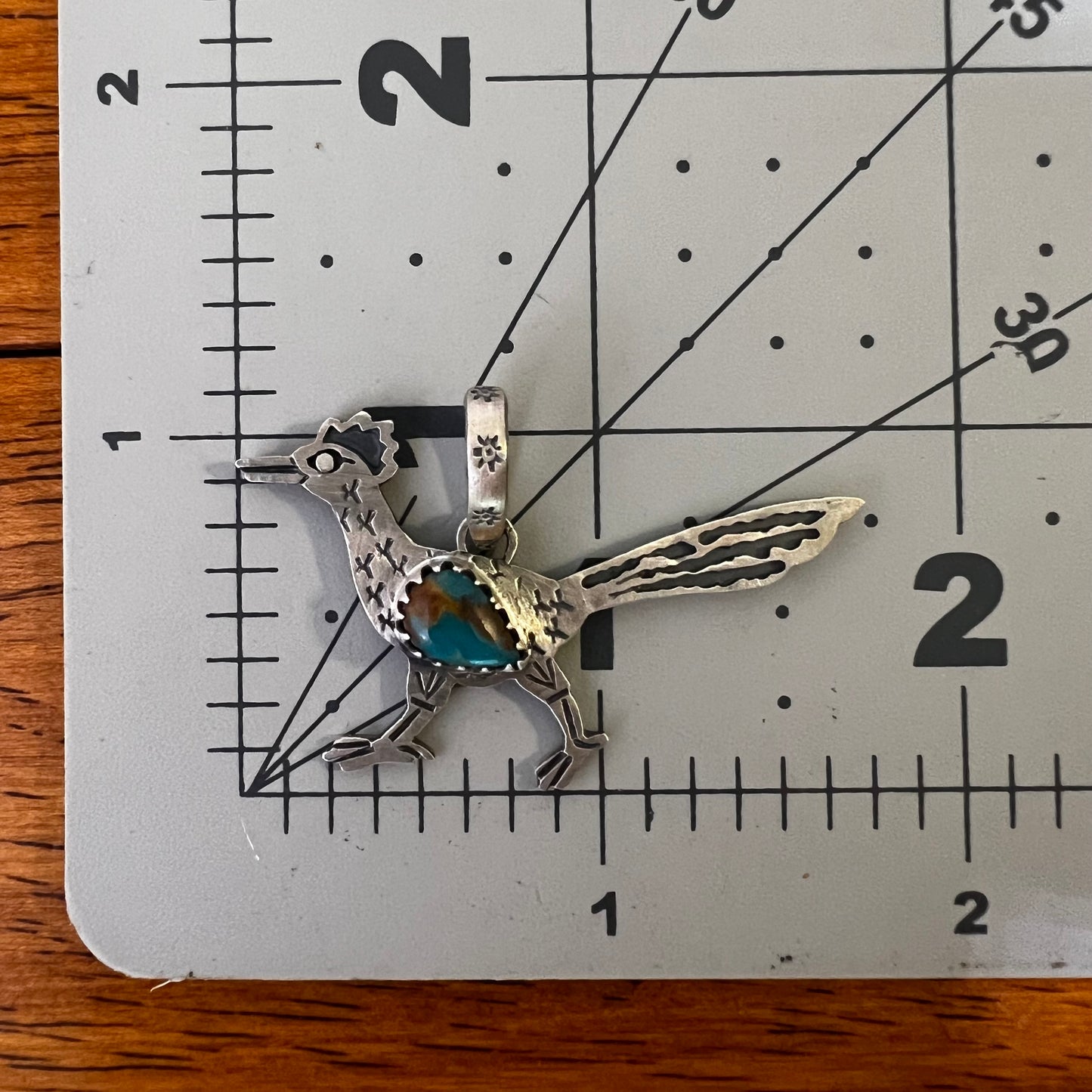 Southwestern Sterling Silver Roadrunner Turquoise Pendant