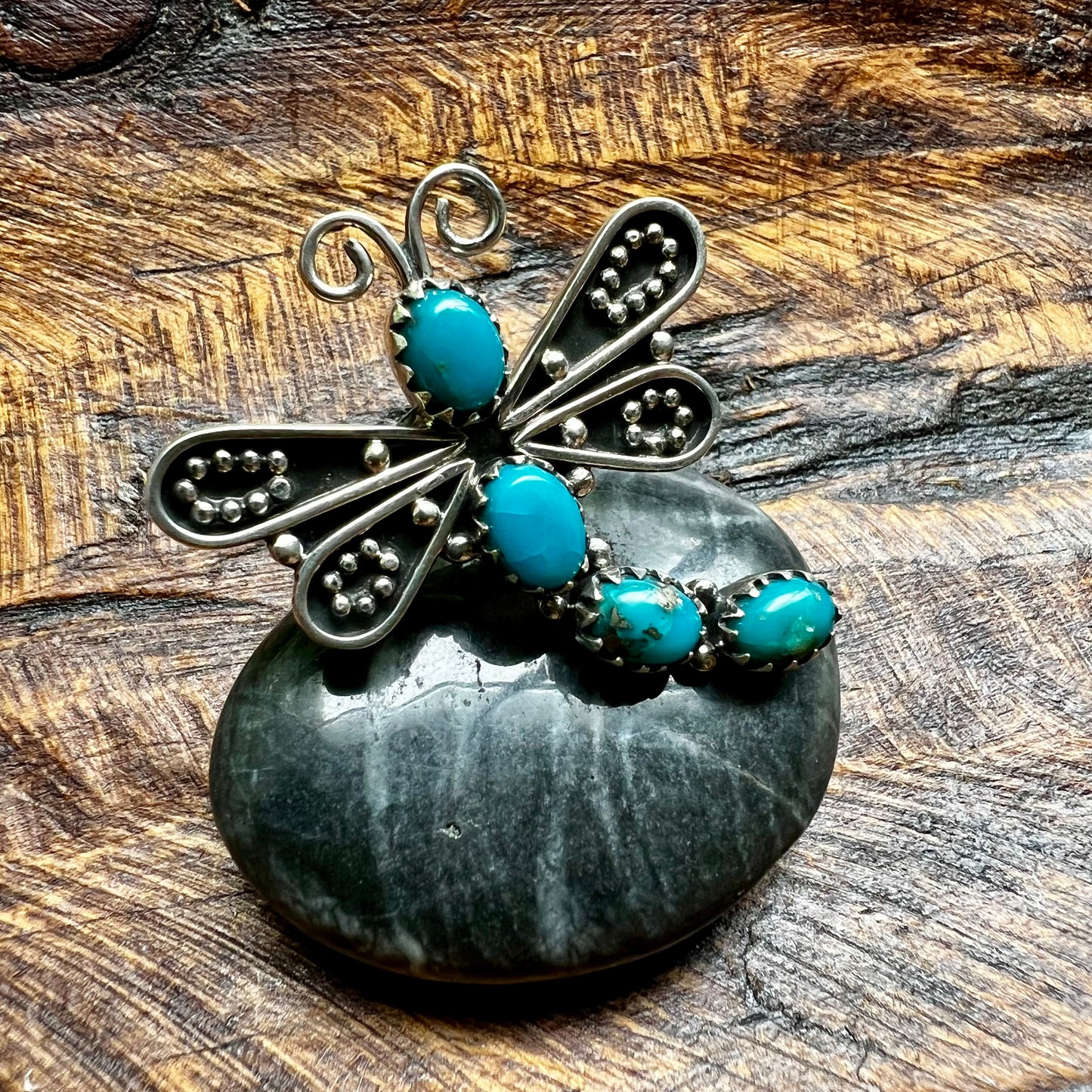 Handcrafted Sterling Silver Kingman Turquoise Dragonfly Ring – Size 8.5