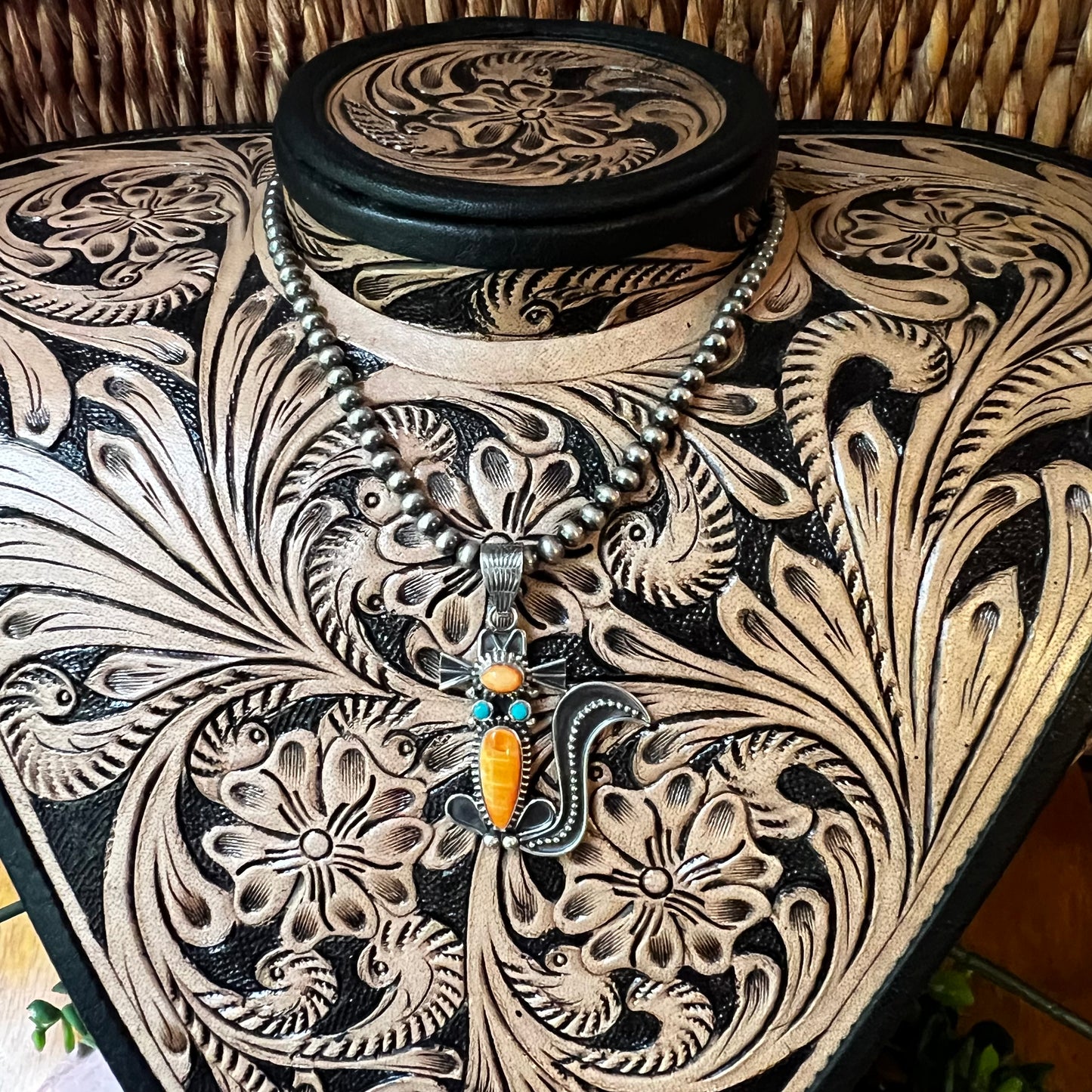 Handcrafted Sterling Silver Spiny Oyster & Kingman Turquoise Cat Pendant