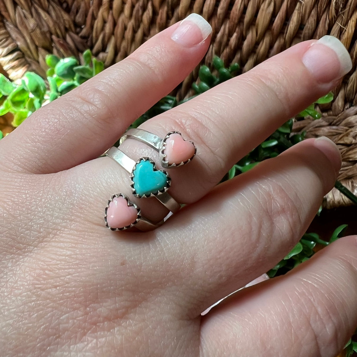 Sterling Silver Kingman Turquoise & Queen Conch Heart Wrap Ring