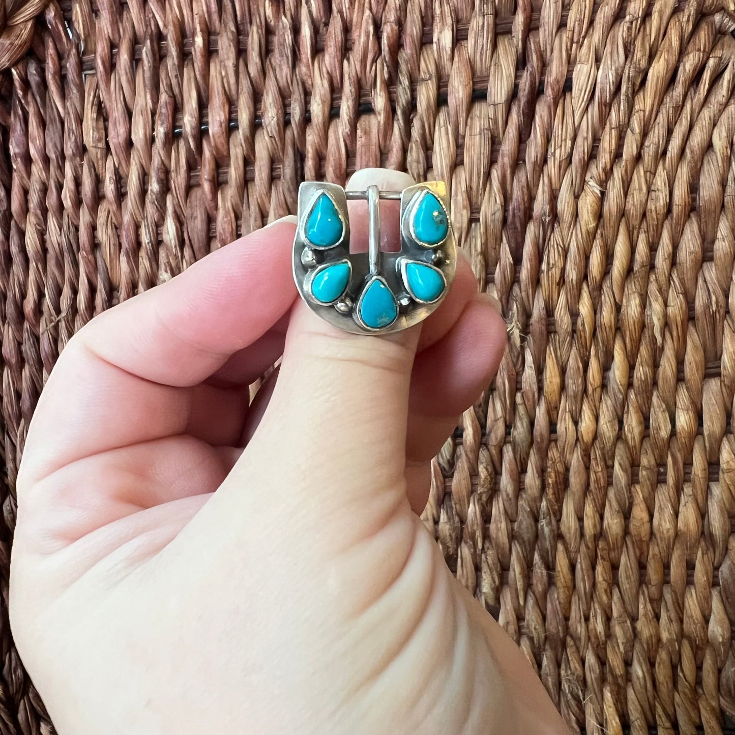 Sterling Silver Kingman Turquoise Belt Buckle Ring | Adjustable