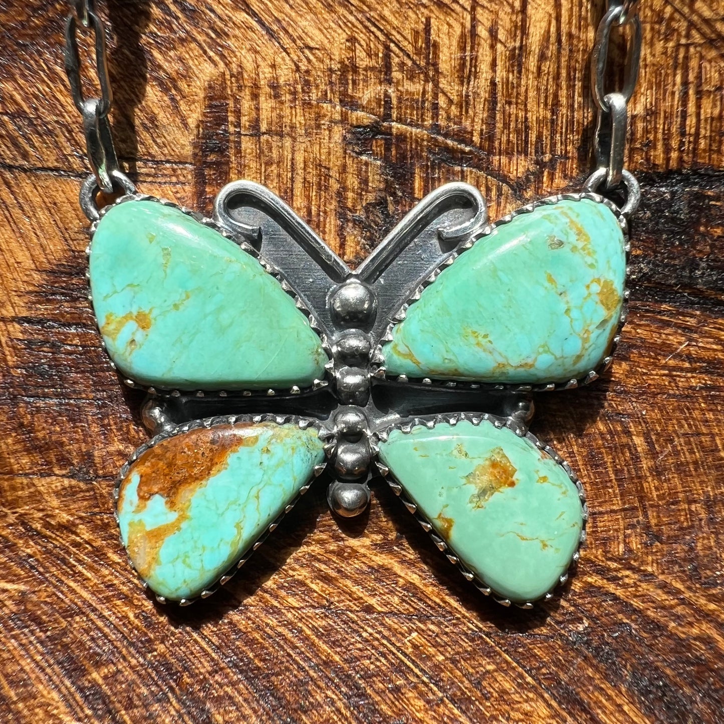 Kingman Turquoise Butterfly Necklace – Sterling Silver Paperclip Chain