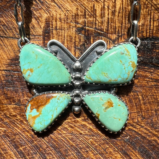 Kingman Turquoise Butterfly Necklace – Sterling Silver Paperclip Chain