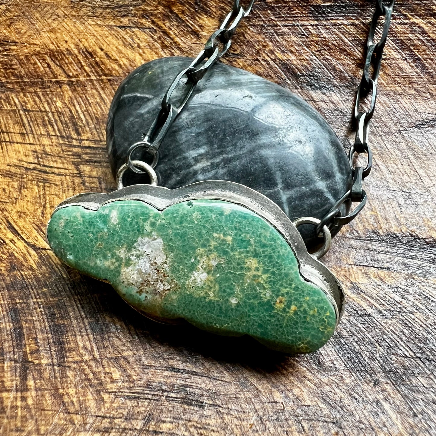 Tony Yazzie Navajo Kingman Turquoise Cloud Necklace Sterling Silver Handmade