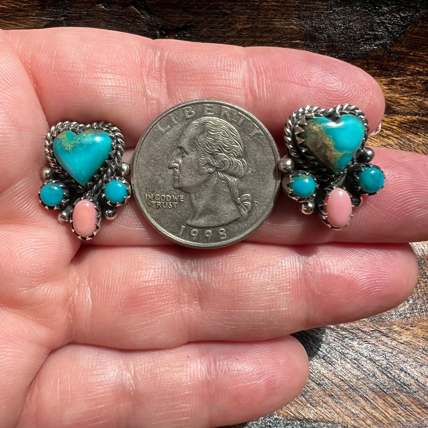 Sterling Silver Turquoise Queen Conch Heart Cluster Stud Earrings