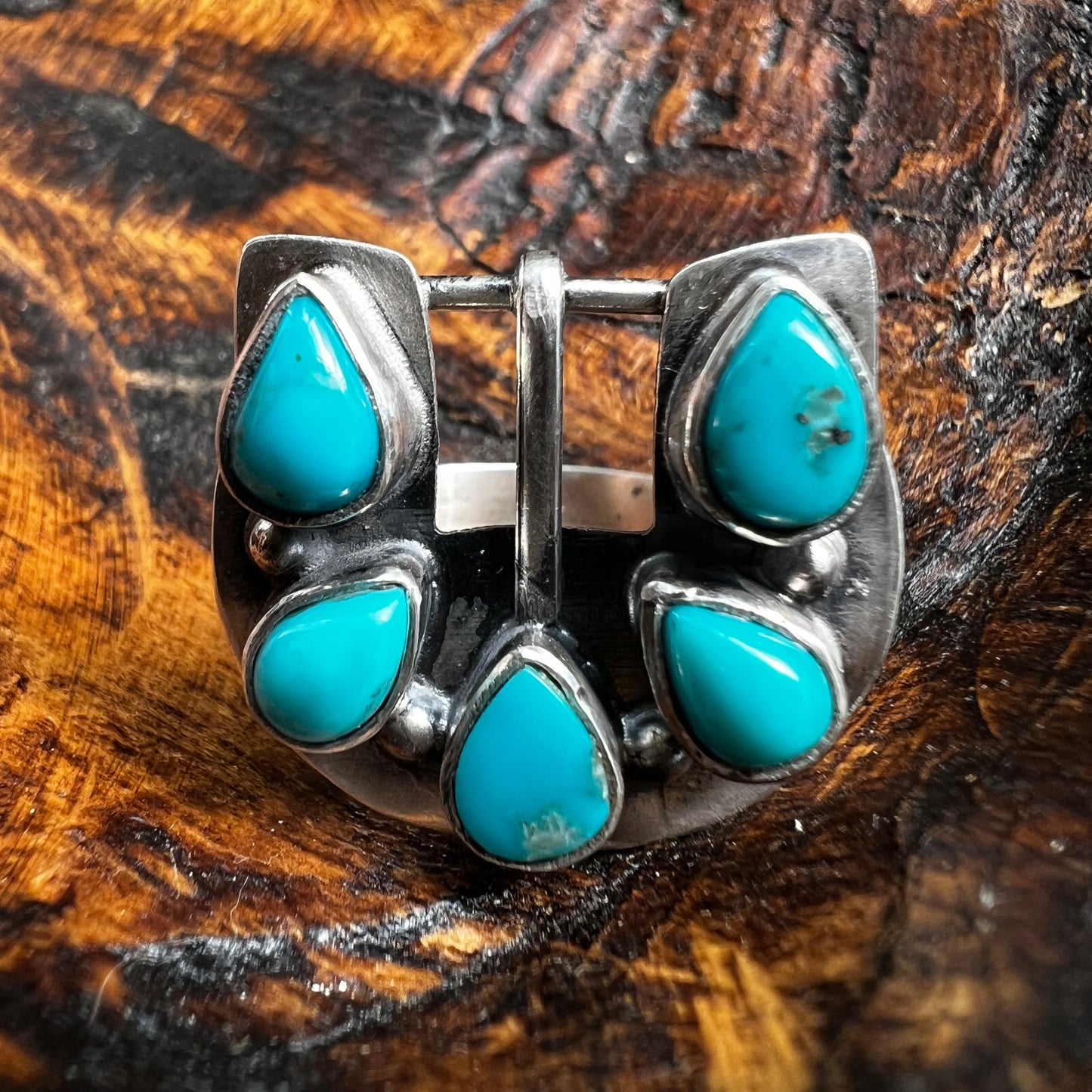 Sterling Silver Kingman Turquoise Belt Buckle Ring | Adjustable