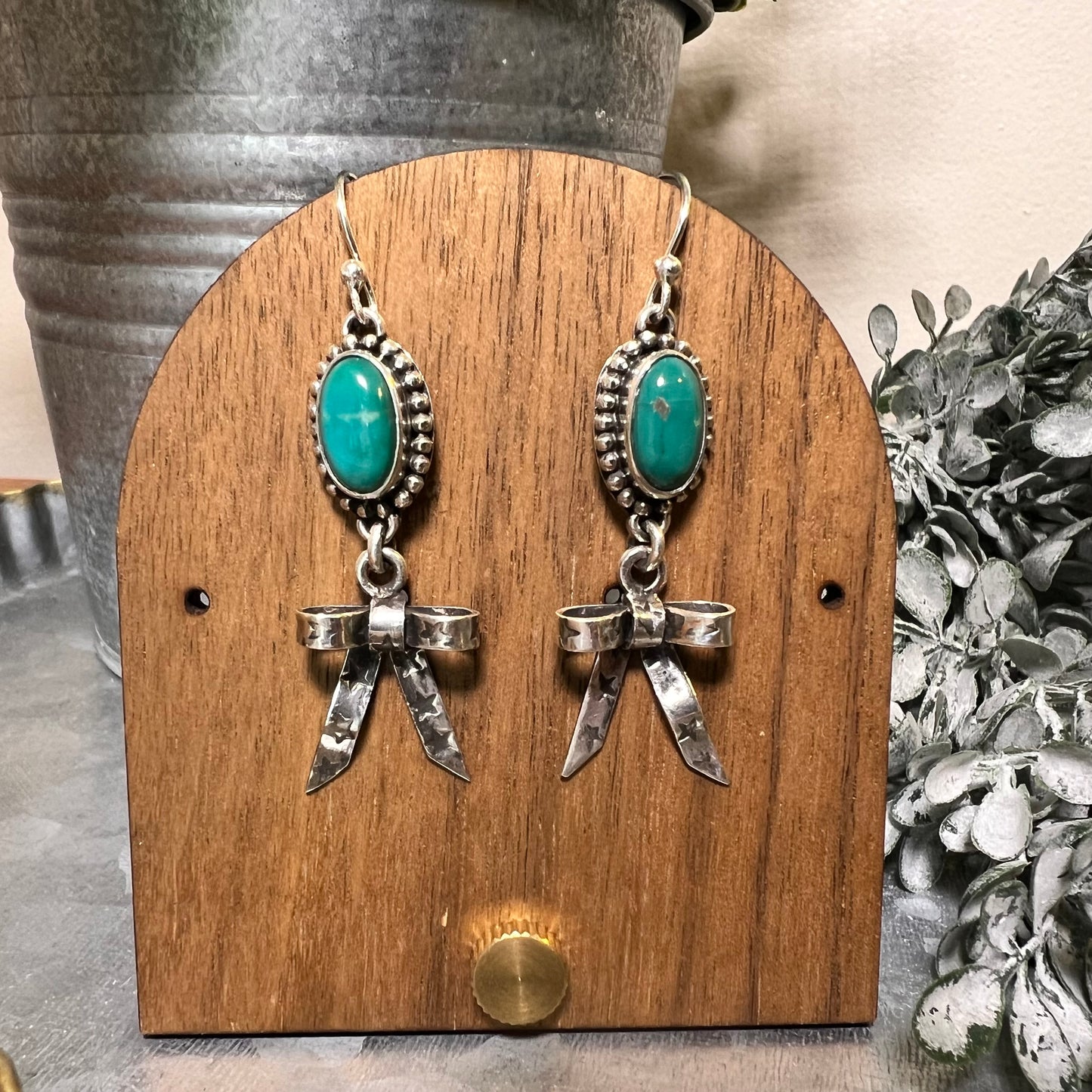 Kingman Turquoise Bow Dangle Earrings
