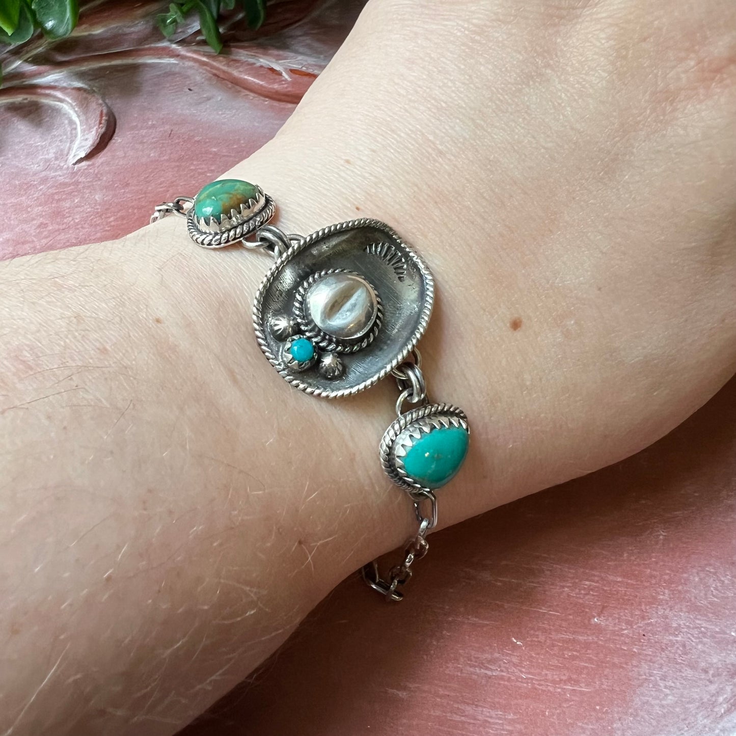 Turquoise Cowboy Hat Sterling Silver Bracelet – 7.5”