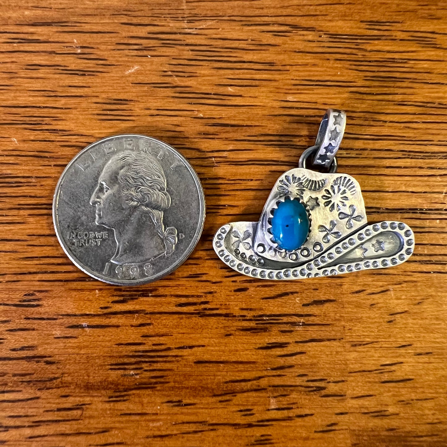 Sterling Silver Kingman Turquoise Cowboy Hat Pendant