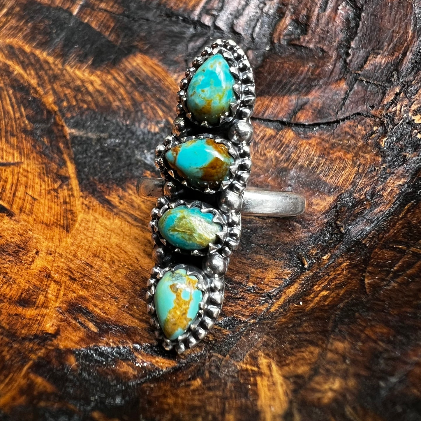 Sterling Silver Kingman Turquoise Dainty Crawler Ring Adjustable Size 8