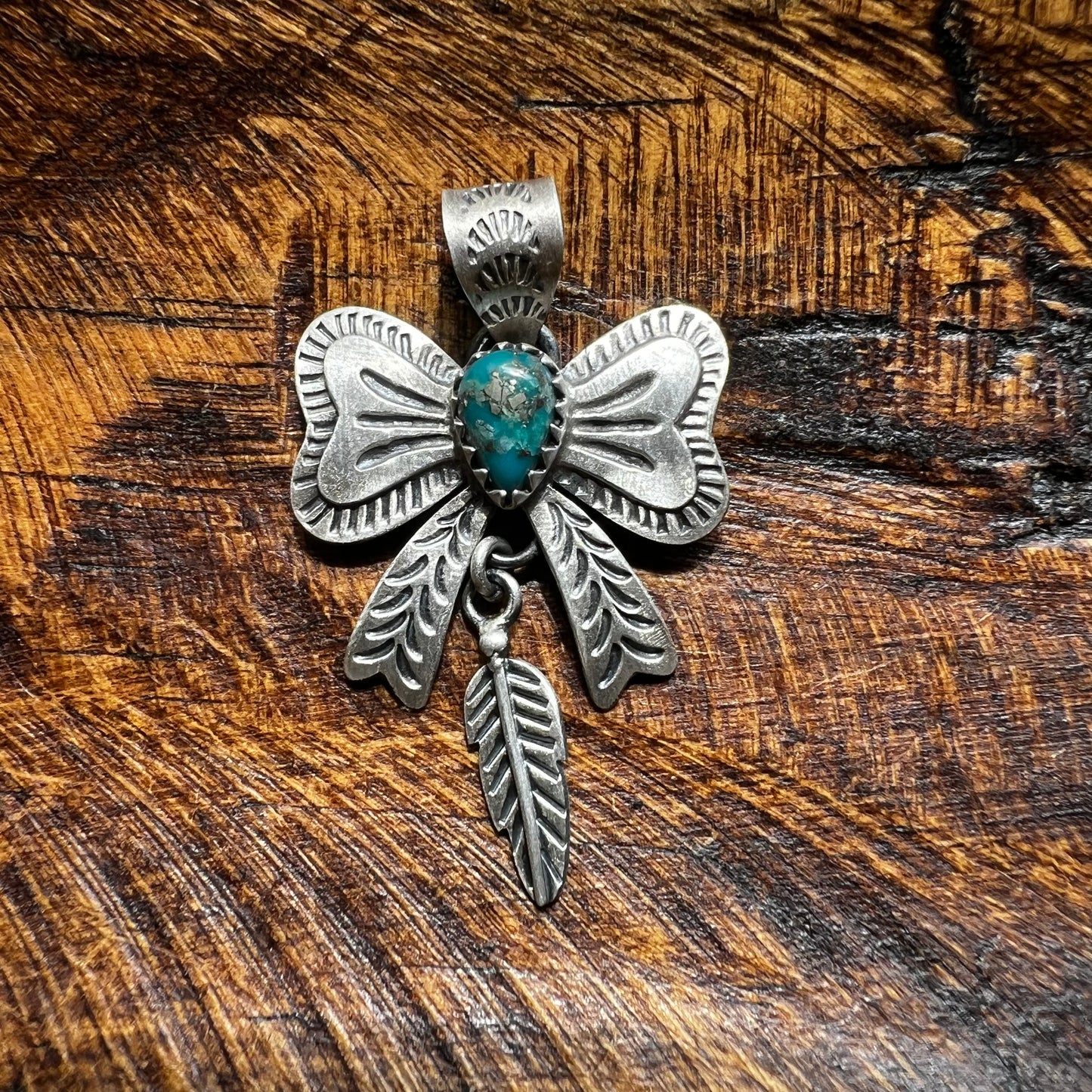 Sterling Silver Kingman Turquoise Bow Pendant