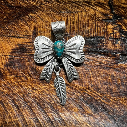 Sterling Silver Kingman Turquoise Bow Pendant