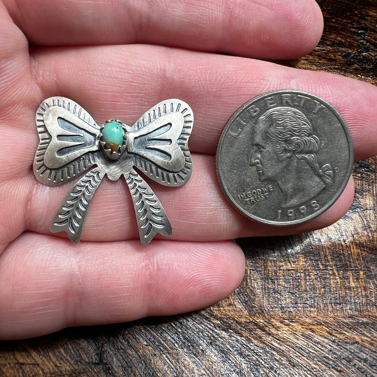 Sterling Silver Kingman Turquoise Bow Ring Size 9 (Adjustable)