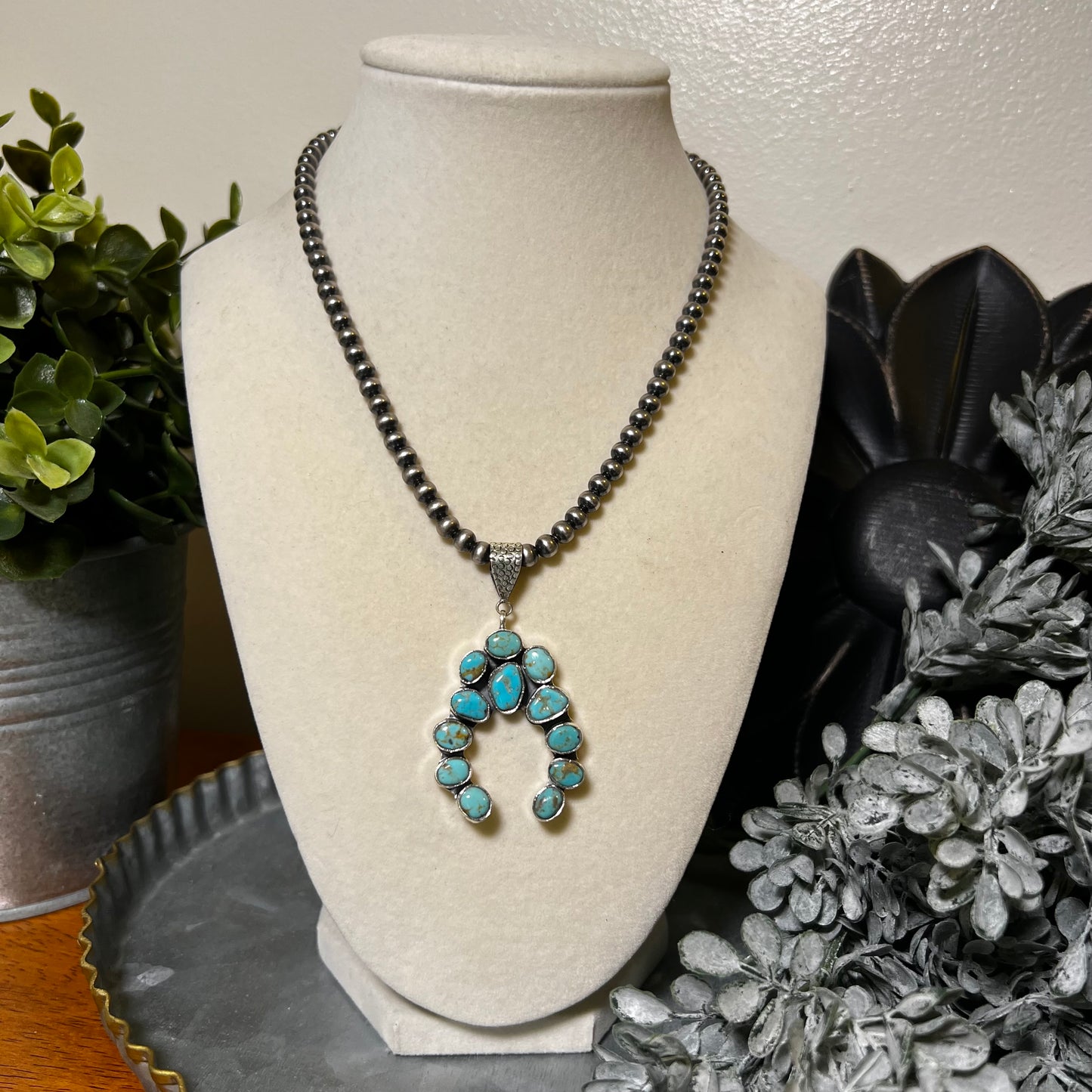 Sterling Silver Kingman Turquoise Naja Pendant
