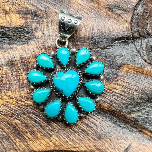 Kingman Turquoise Heart Cluster Pendant | Sterling Silver Statement