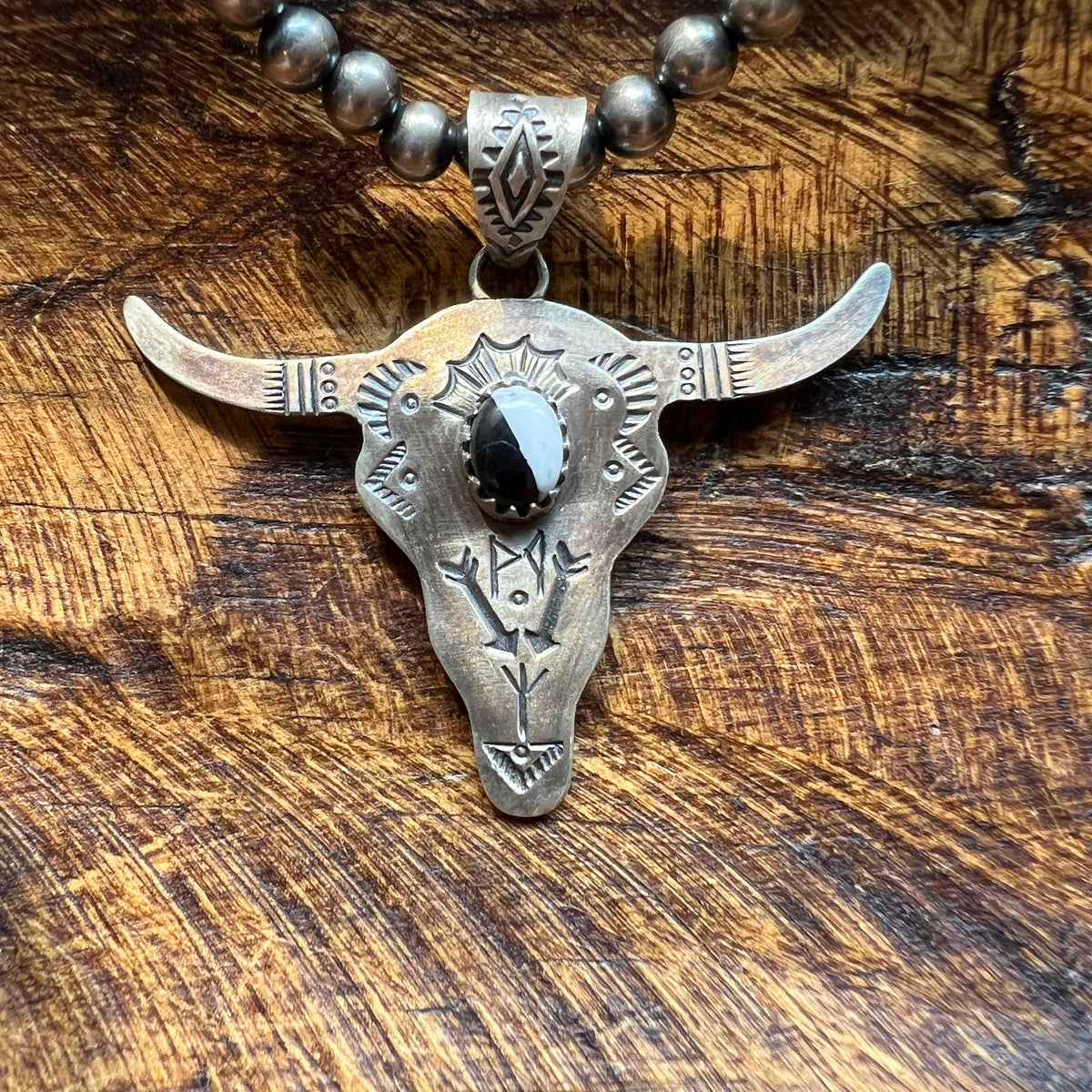 Sterling Silver Steer Head Pendant – Sonoran Gold or White Buffalo