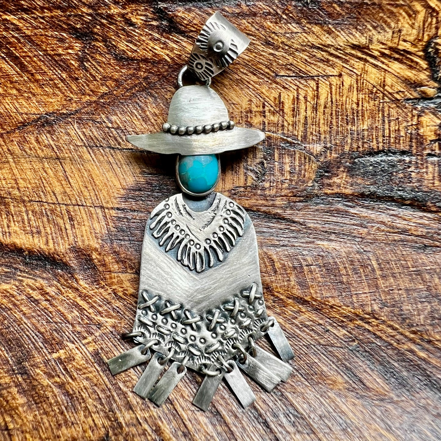 Cowboy Poncho Pendant in Sterling Silver & Kingman Turquoise