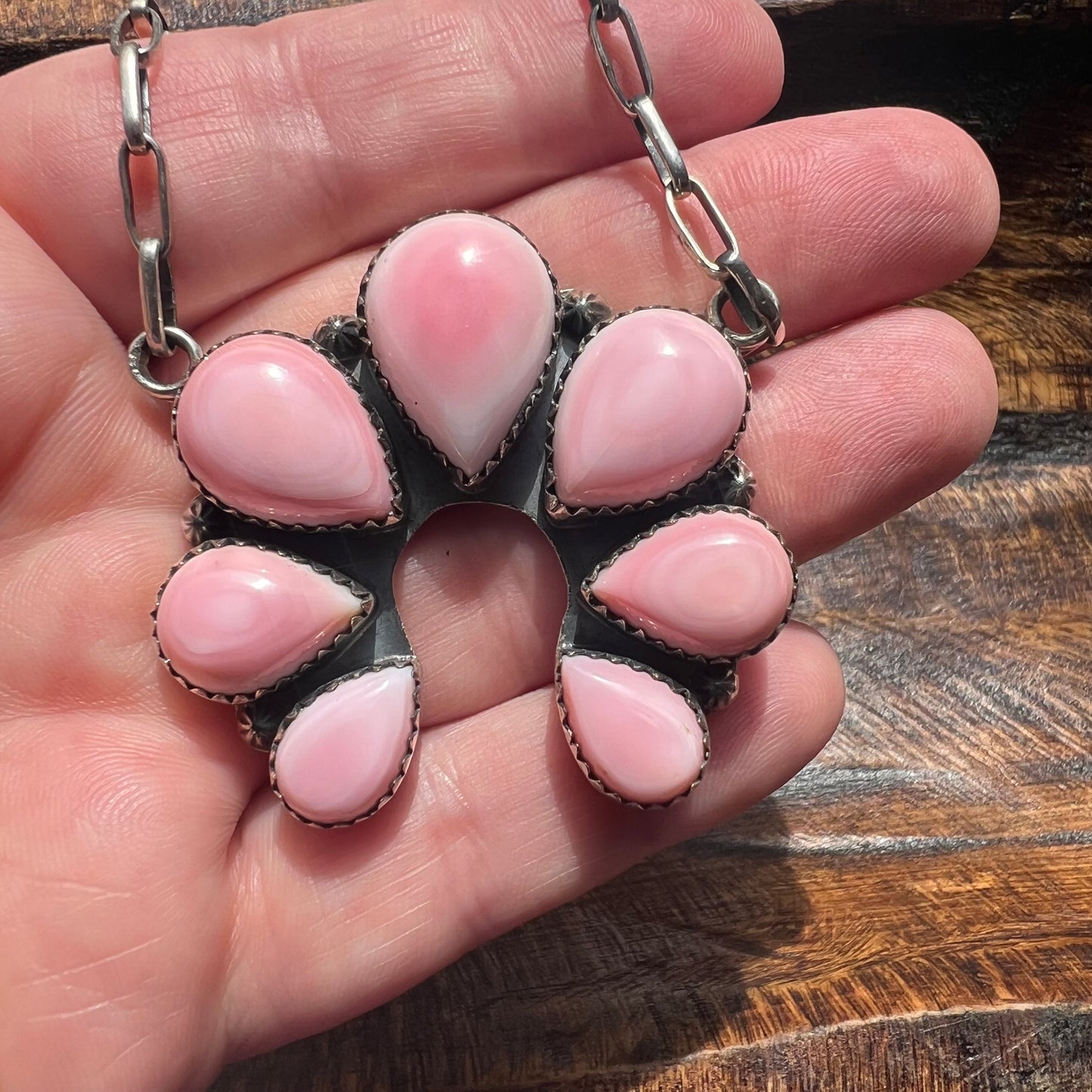 Sterling Silver Pink Conch Naja Statement Necklace