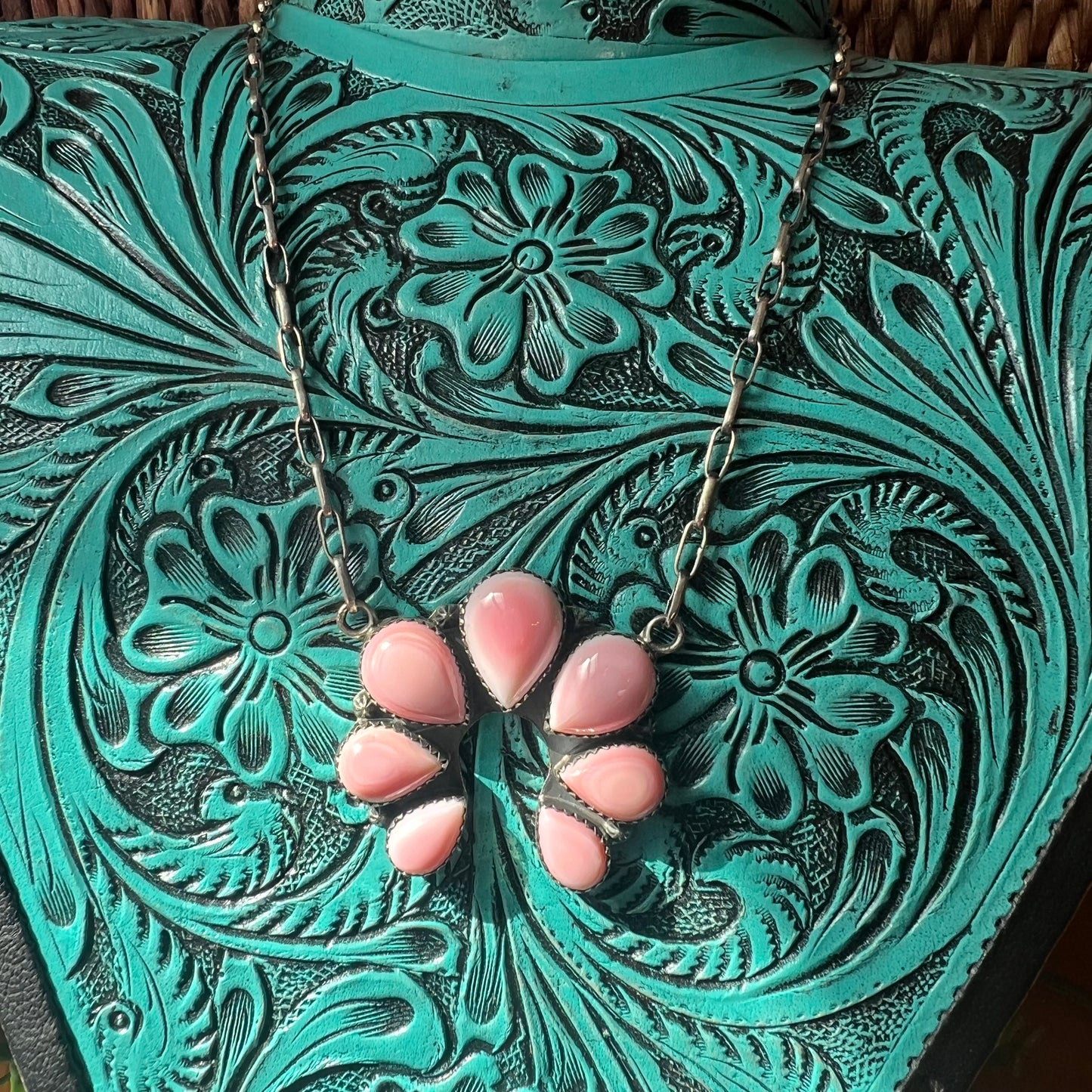 Sterling Silver Pink Conch Naja Statement Necklace