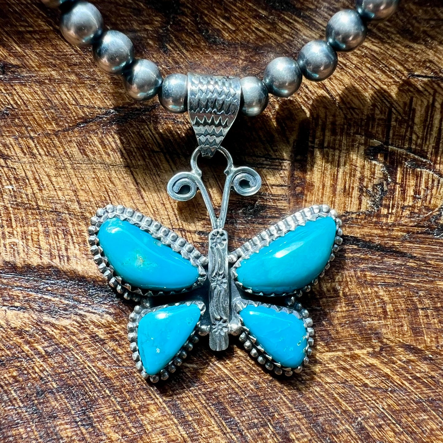 Kingman Turquoise Butterfly Pendant in Sterling Silver